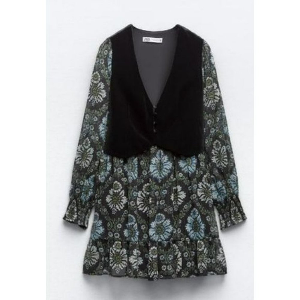 ZARA PRINTED DRESS WITH VEST - Picture 4 of 8